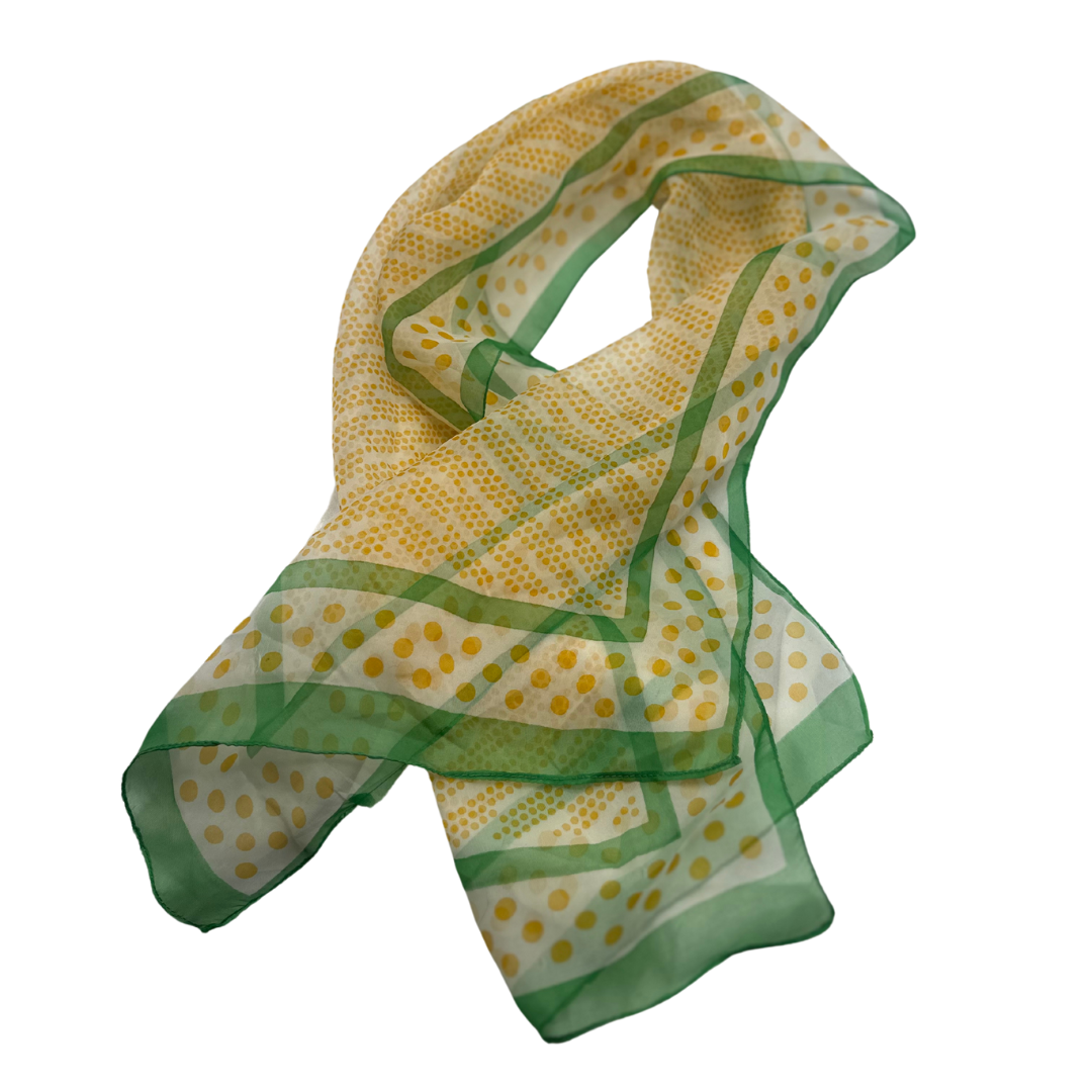 Chic Yellow Polka Dot Silk Scarf with Green Border - Lightweight and Stylish - Swaggy Steals
