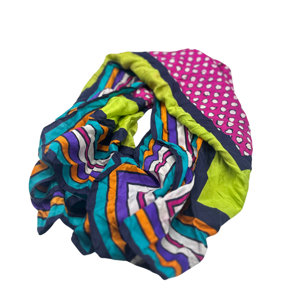 Vibrant Multicolor Silk Scarf - Bold and Playful Geometric Design - Swaggy Steals