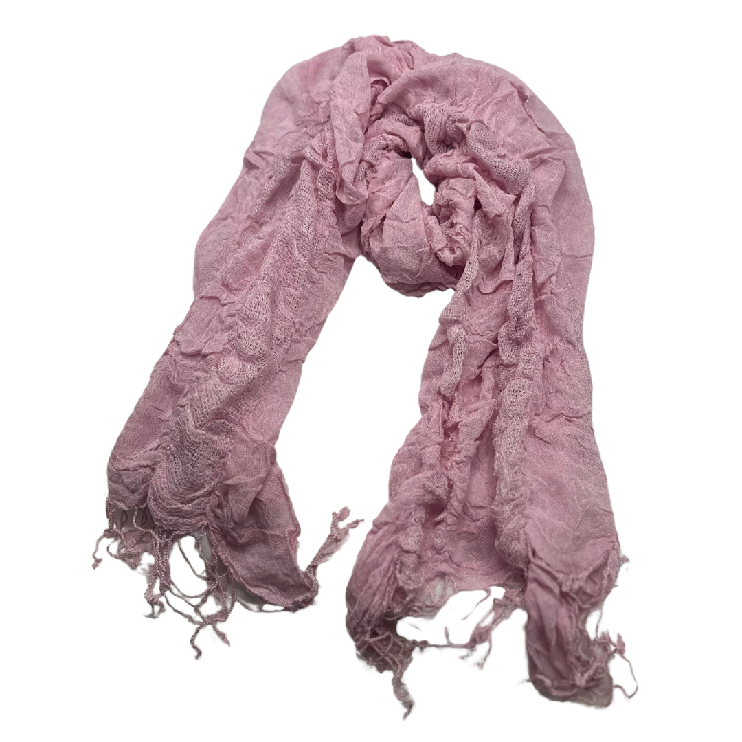 Soft Pink Crinkle Scarf with Shimmer and Frayed Edges - Bohemian Chic - Swaggy Steals