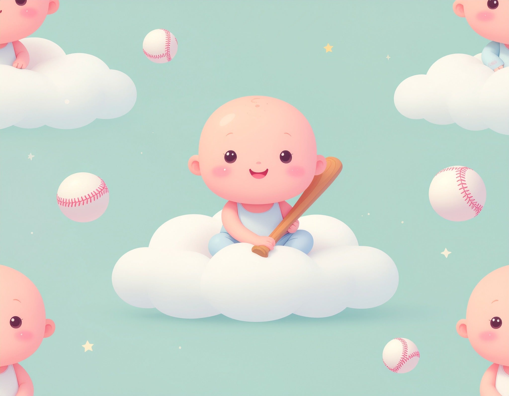 Baseball Nursery Wallpaper – Baby in Clouds Sports Theme - Swaggy Steals