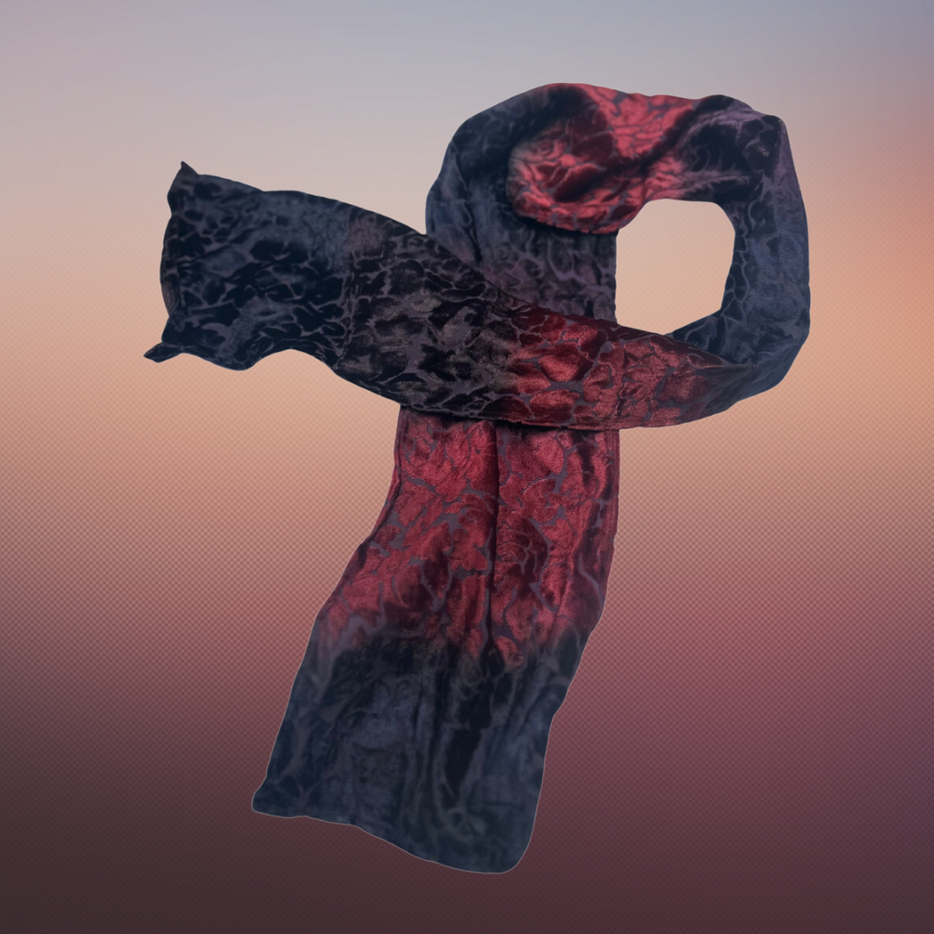 Elegant Red and Black Velvet Burnout Scarf - Floral Pattern - Swaggy Steals