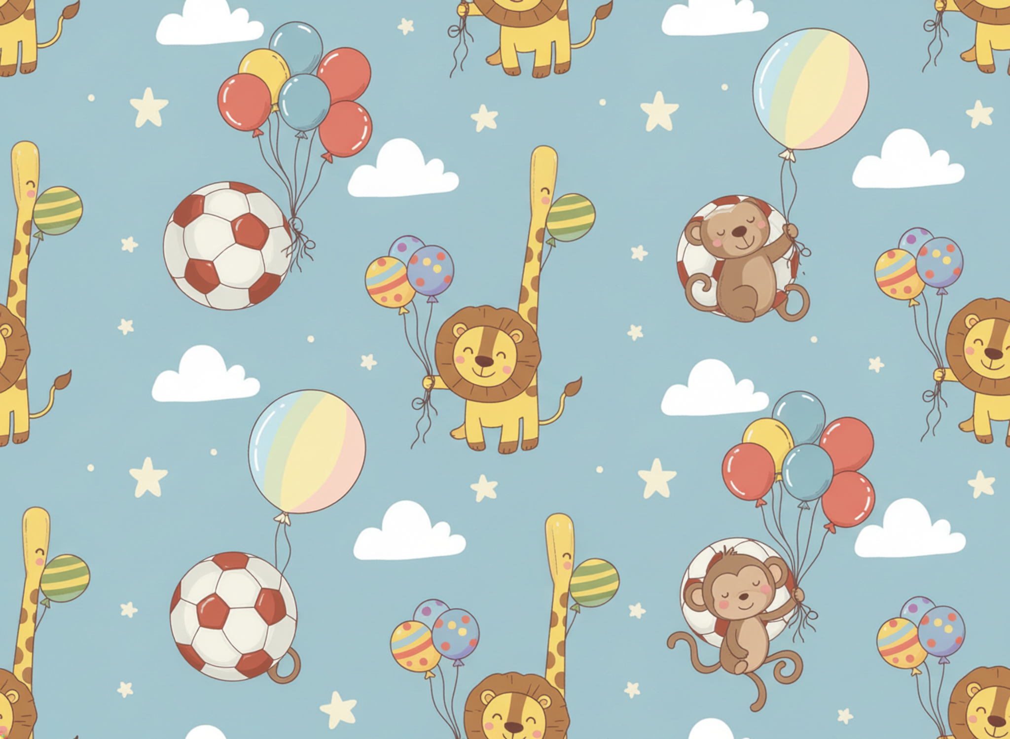 Classic Sports Nursery Wallpaper – Cute Animals & Balloons - Swaggy Steals