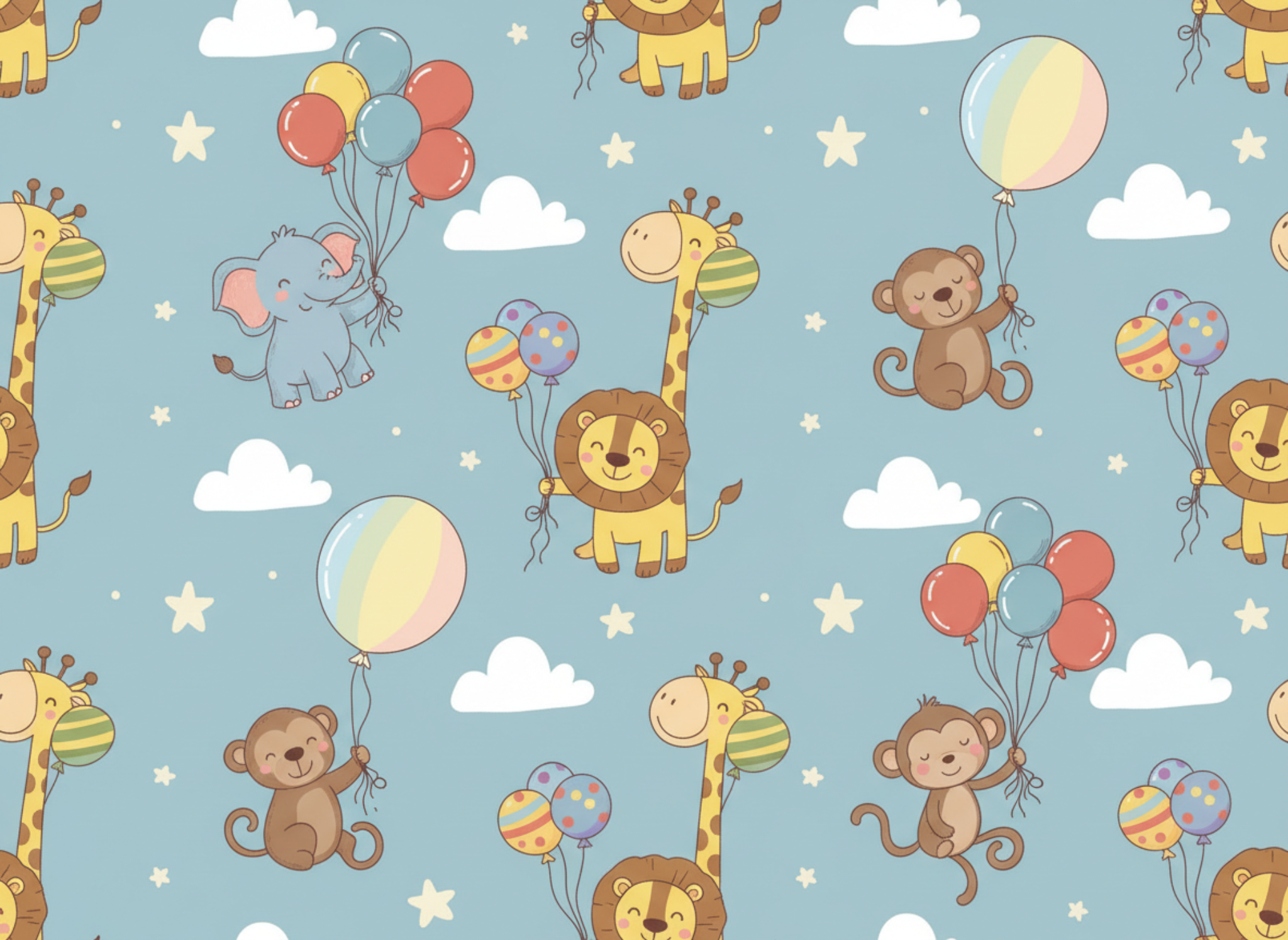 Safari Nursery Wallpaper – Lion, Giraffe & Monkey Balloons - Swaggy Steals