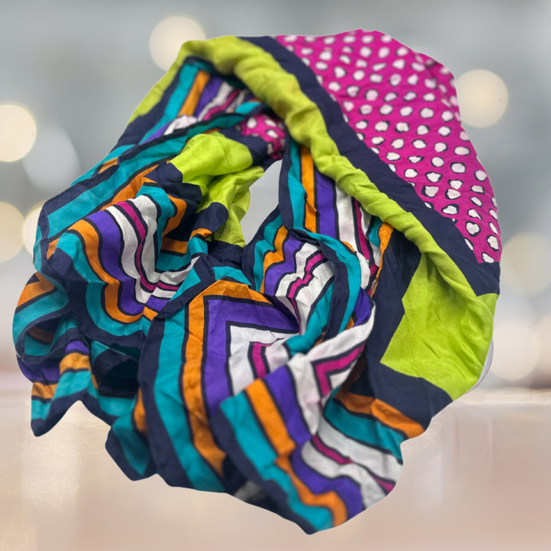 Vibrant Multicolor Silk Scarf - Bold and Playful Geometric Design - Swaggy Steals