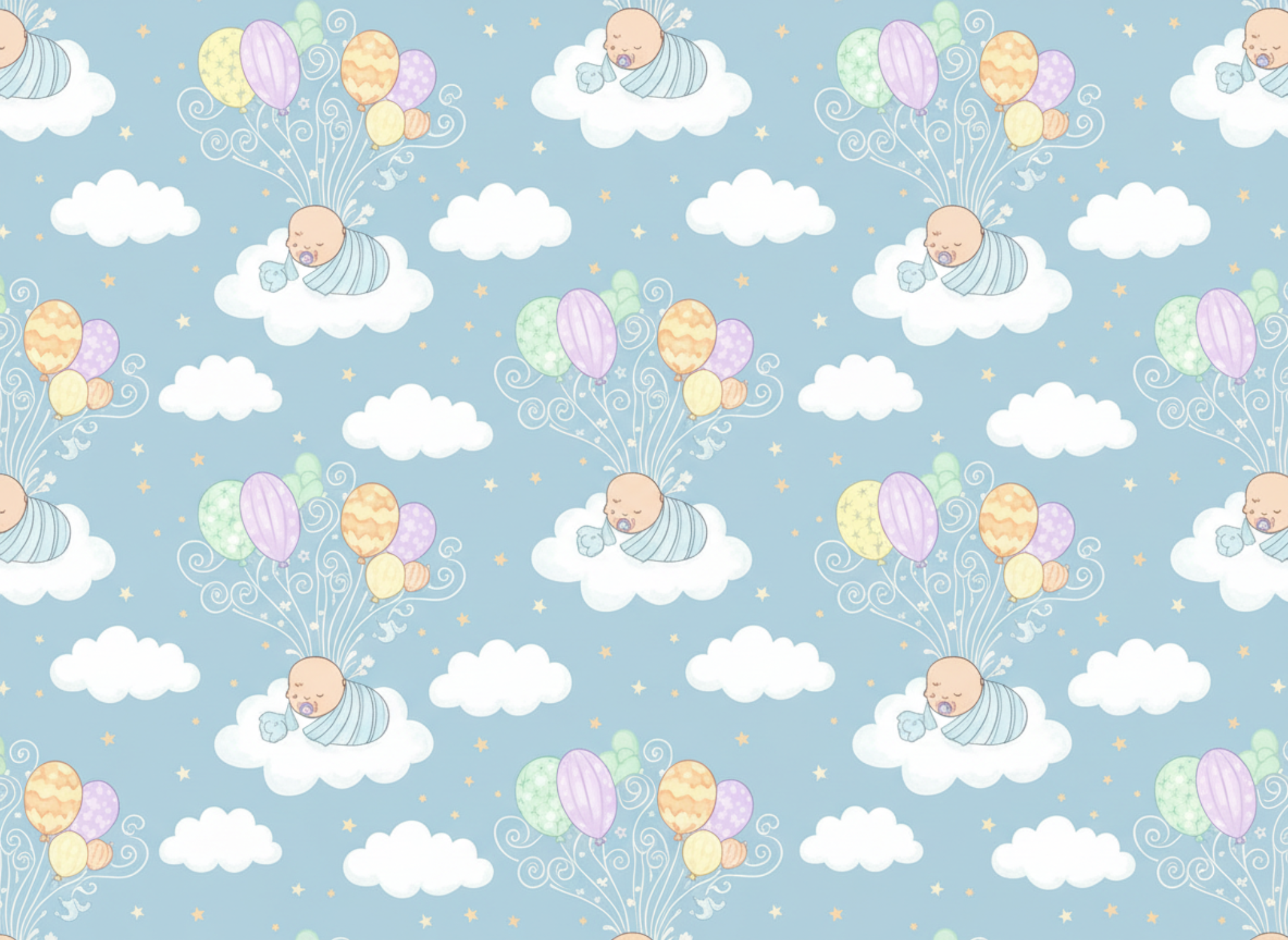 Sleeping Baby Cloud Wallpaper – Pastel Balloon Nursery - Swaggy Steals
