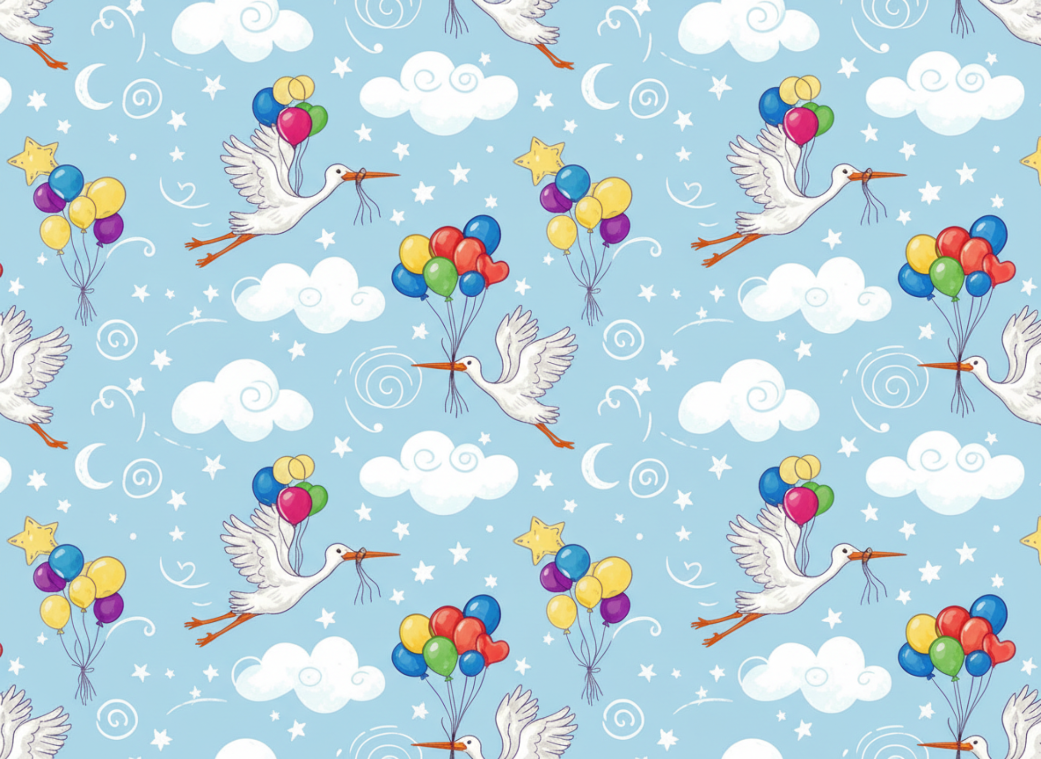 Stork Nursery Wallpaper – Baby Shower Theme with Balloons - Swaggy Steals